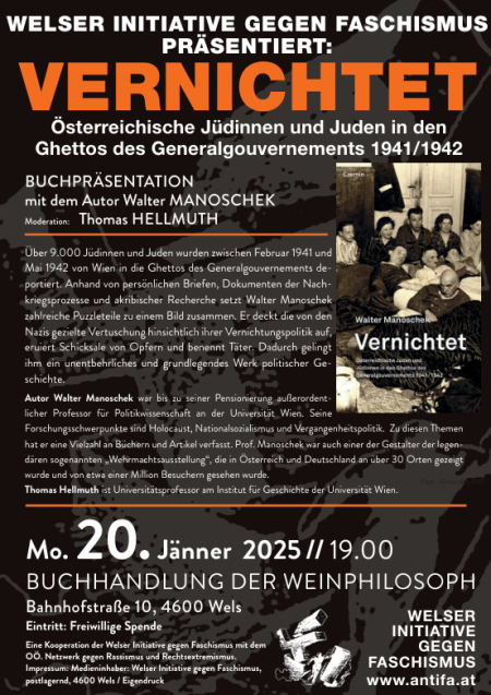 Book presentation: VERNICHTET 20 January 2025 Wels